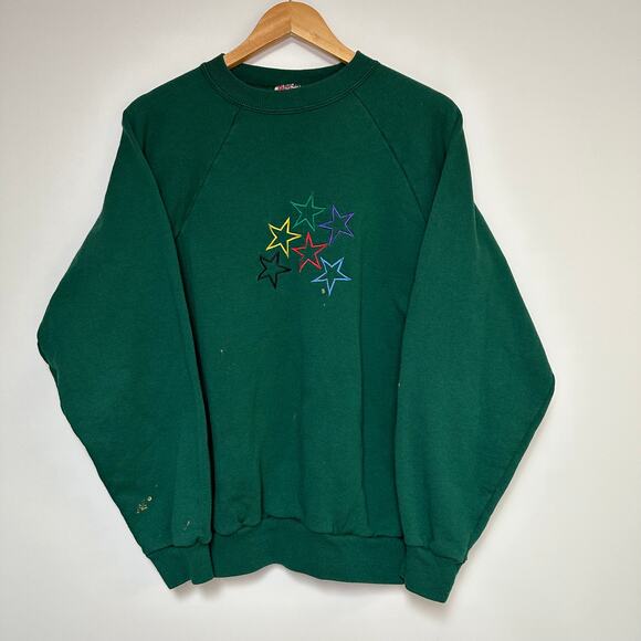 Vintage Stars Sweatshirt 90s Grandma Core Sweater Green Vtg - Picture 1 of 3